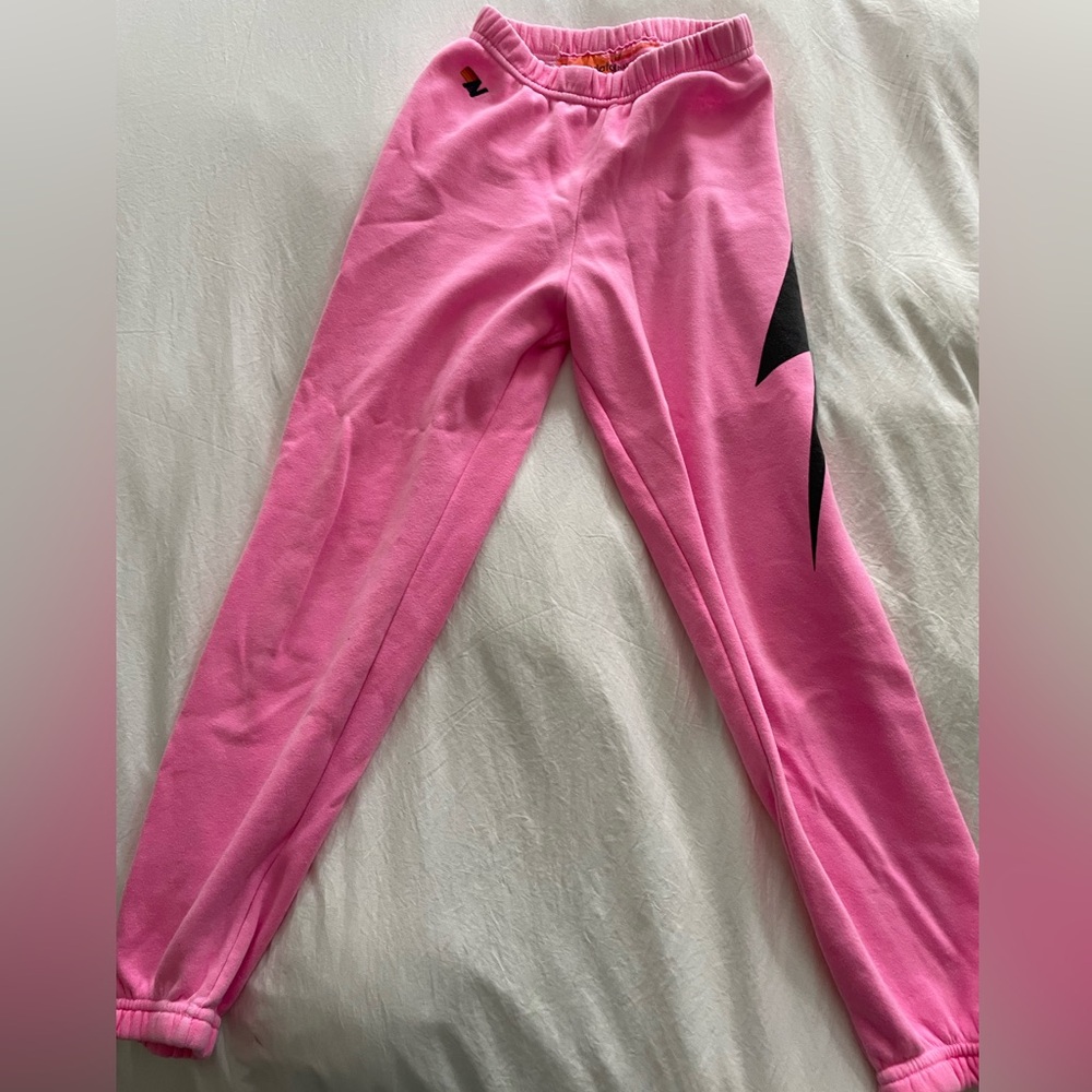 Aviator Nation Girls Size 14 neon pink thunderbolt sweatpants. Good condition.